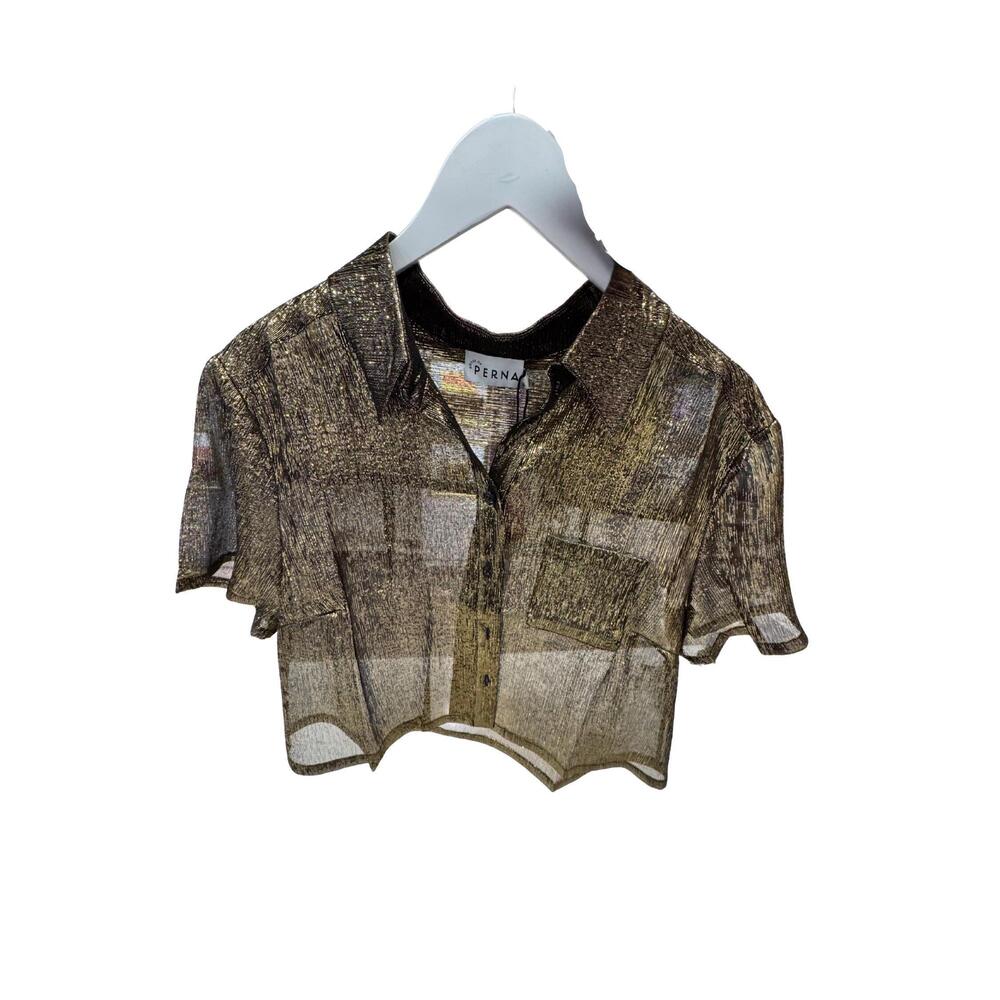 NEW THE HOUSE OF PERNA women's brooklyn cropped top in black & gold